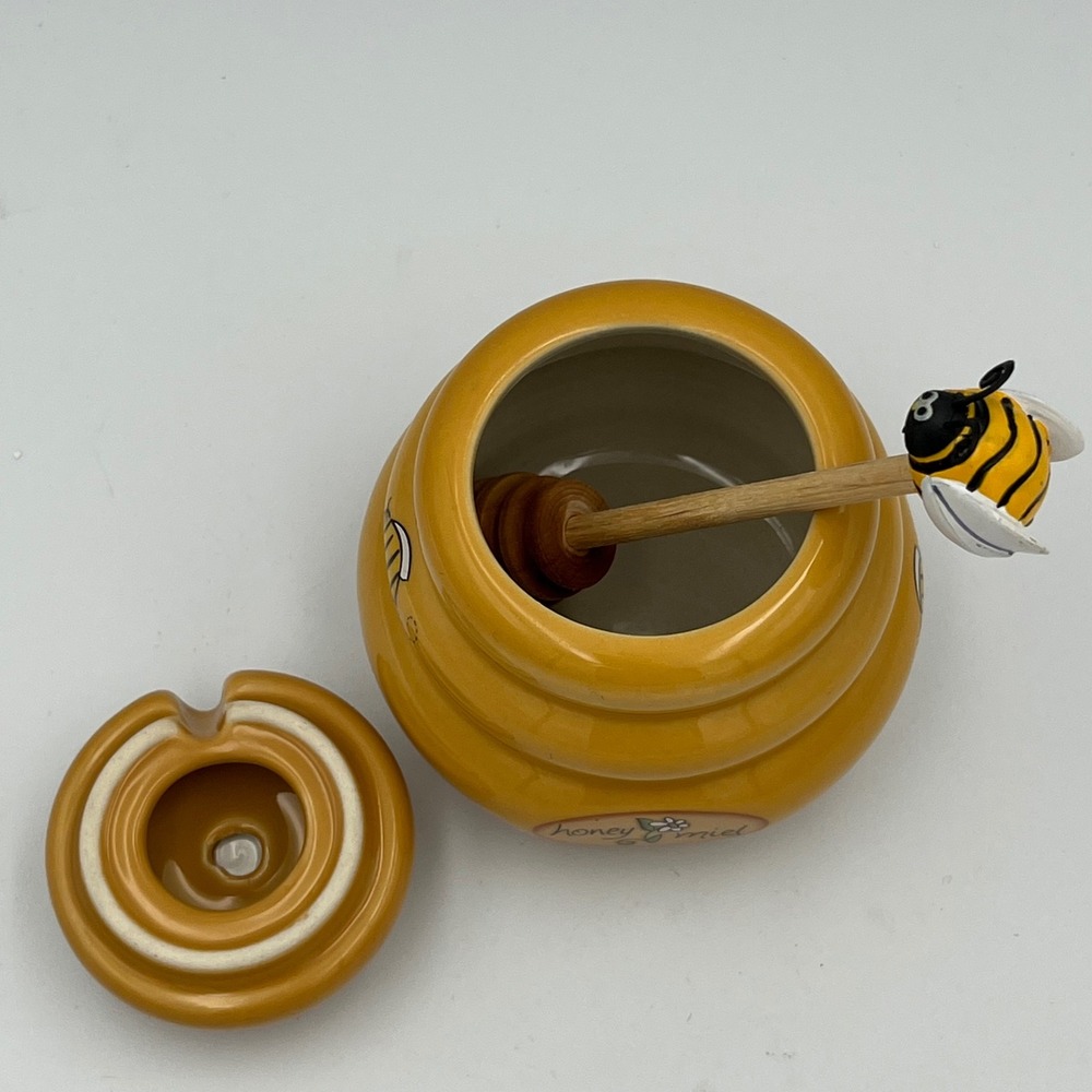 Honey Miel Cute Bee Hive Jar with Lid and Dipper Spoon Novelty Kitchen Decor - Picture 5 of 9
